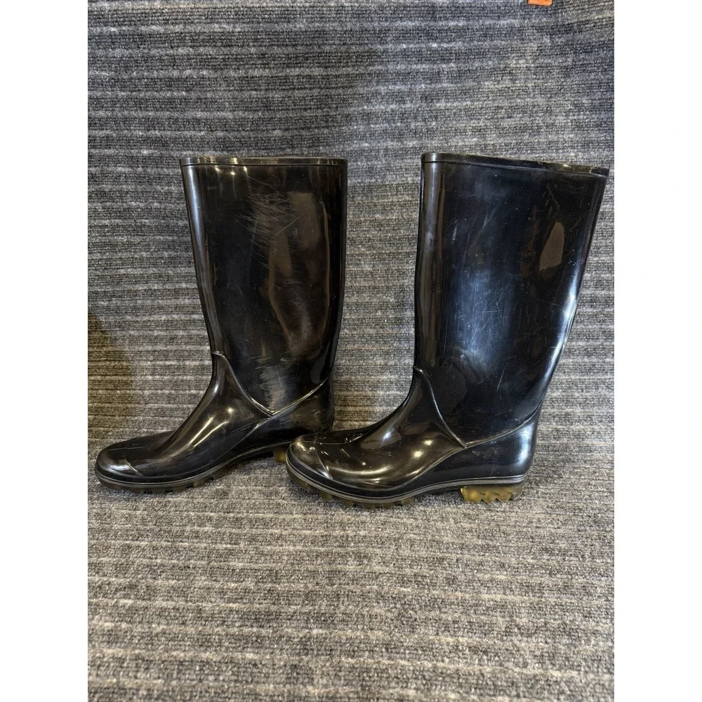 Coach Womens Rain Boots Galoshes Black Knee High Low Heel Pull On Rubber Size 10